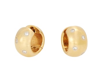 A Pair of 18K Gold and Diamond Huggie Earrings