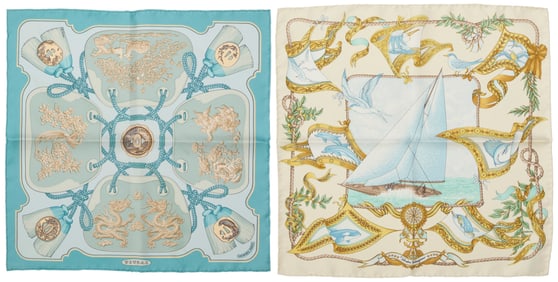 Hermes & Ferragamo: Two Silk Gavroche Neck Scarves