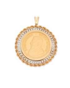 A Gold and Diamond Coin Pendant