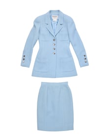 CHANEL: A Vintage Boutique Pale Blue Wool Skirt Suit