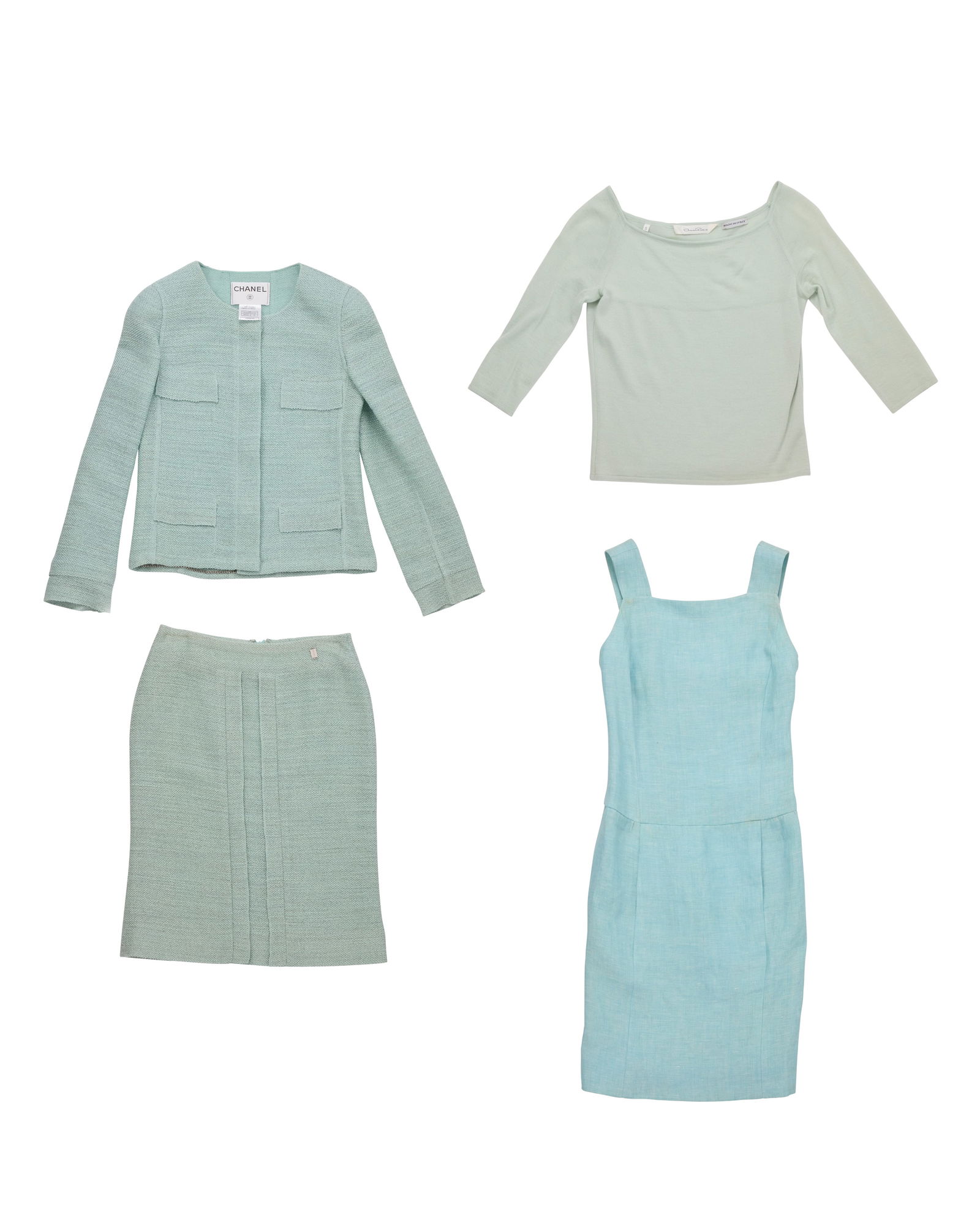 CHANEL & Oscar De La Renta: A Vintage Mixed Sea Green Skirt Suit Ensemble (1 of 10)
