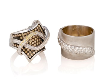 Two White Gold, Colored Diamond and Diamond Rings