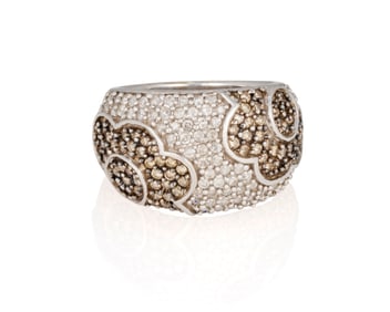 A White Gold, Colored Diamond and Diamond Ring