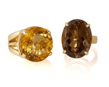 Two 14K Gold and Gem-Set Rings