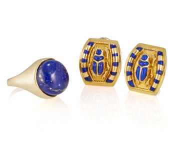 A Group of Gold and Lapis Lazuli Jewelry