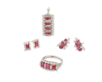 A Group of White Gold, Ruby and Diamond Jewelry