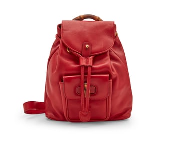 Gucci: A Vintage Red Leather Bamboo Drawstring Backpack