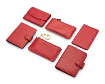 Louis Vuitton: A Group of Red Epi Leather Accessories