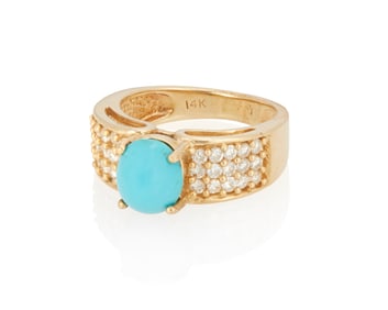 A 14K Gold, Turquoise and Diamond Ring