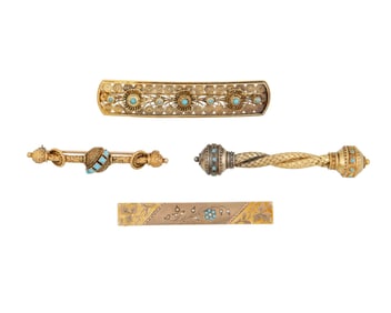 A Group of Turn of the Century Gold and Turquoise Brooches