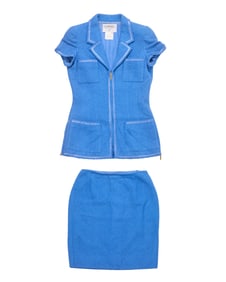 CHANEL: A Vintage Boutique Blue Boucle Skirt Suit