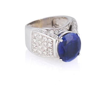 A 14K White Gold, Tanzanite and Diamond Ring