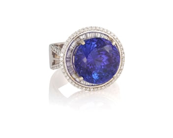 A 14K White Gold, Tanzanite and Diamond Ring