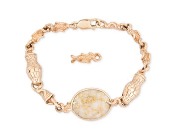 A 14K Gold and Gold in Quartz Bracelet