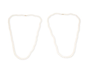 Two 14K Gold and Cultured Pearl Necklaces