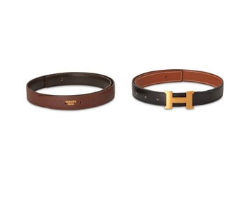 Hermes: Two Vintage 24 mm Mini Constance Guillochee Belts and Buckle