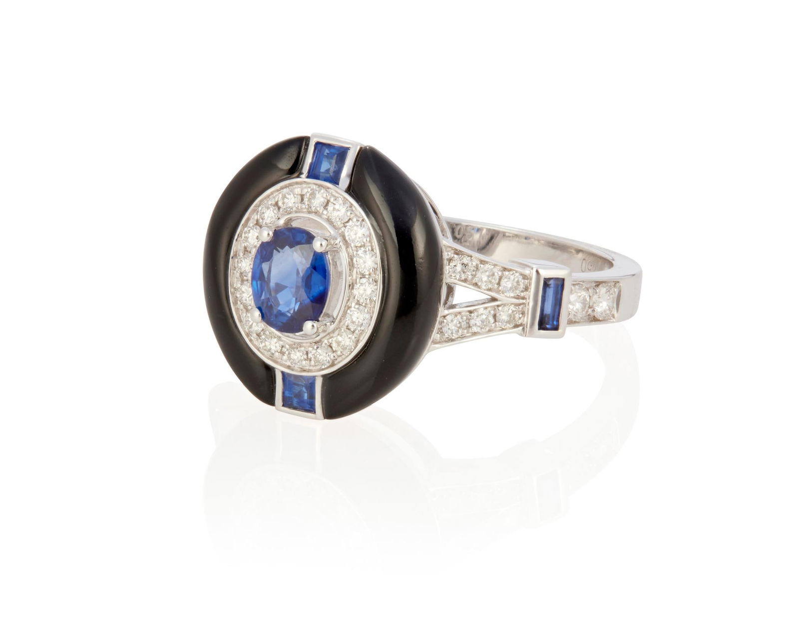 A sapphire, diamond and onyx ring (1 of 2)
