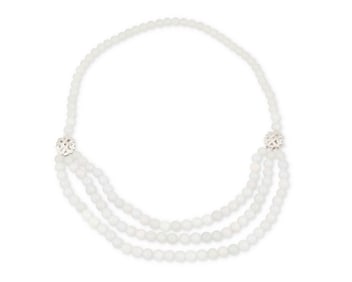 A 14K White Gold, Jade and Diamond Necklace