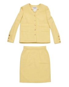 CHANEL: A Vintage Boutique Yellow Wool-mix Skirt Suit