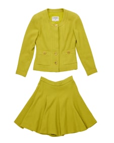CHANEL: A Vintage Boutique Lime Green Wool Skirt Suit