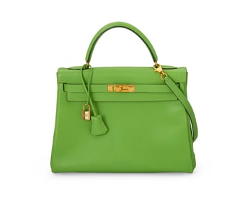 Hermes: A Vintage Lime Green Kelly Retourne 32 Bag
