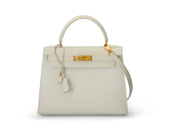 Hermes: A Vintage White Clemence Kelly Sellier 32 Bag