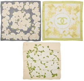 CHANEL: Three Silk Chiffon Foulard Scarves
