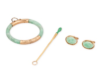 A Group of Gold and Jade Jewelry