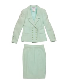 CHANEL: A Vintage Boutique Mint Green Cotton Skirt Suit