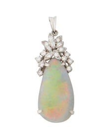 A White Gold, Opal and Diamond Pendant