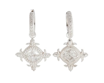 A Pair of White Gold, Quartz and Diamond Earrings