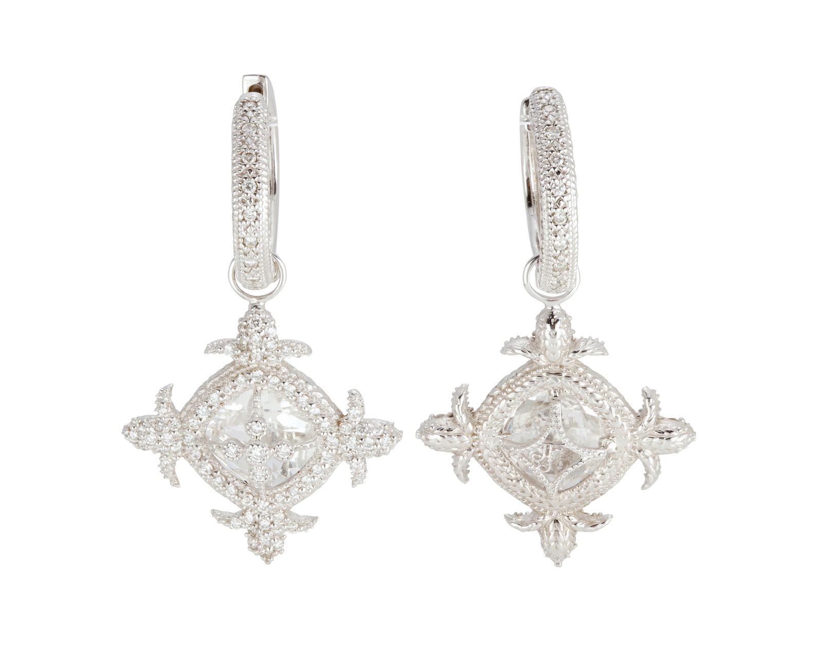 A Pair of White Gold, Quartz and Diamond Earrings (1 of 2)