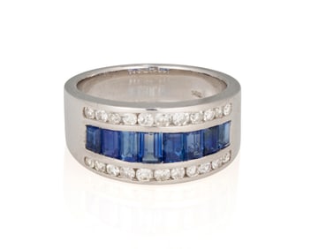 A 14K White Gold, Sapphire and Diamond Ring