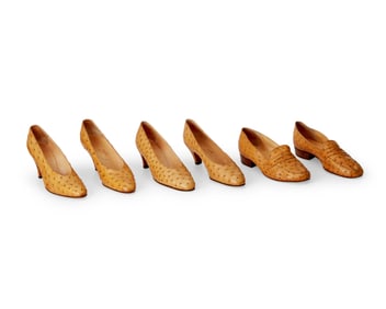 Hermes: Three Pairs of Vintage Ostrich Leather Shoes