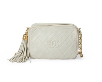 CHANEL: A Vintage CC White Matelasse Leather Camera Bag