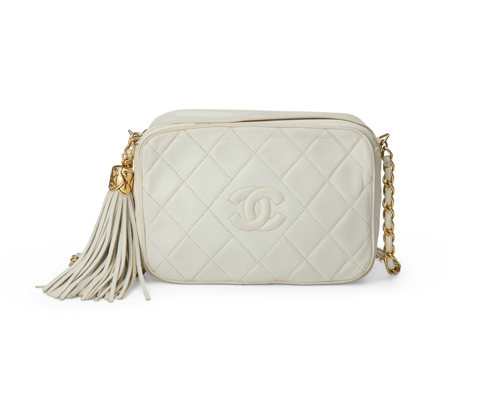 CHANEL: A Vintage CC White Matelasse Leather Camera Bag (1 of 8)
