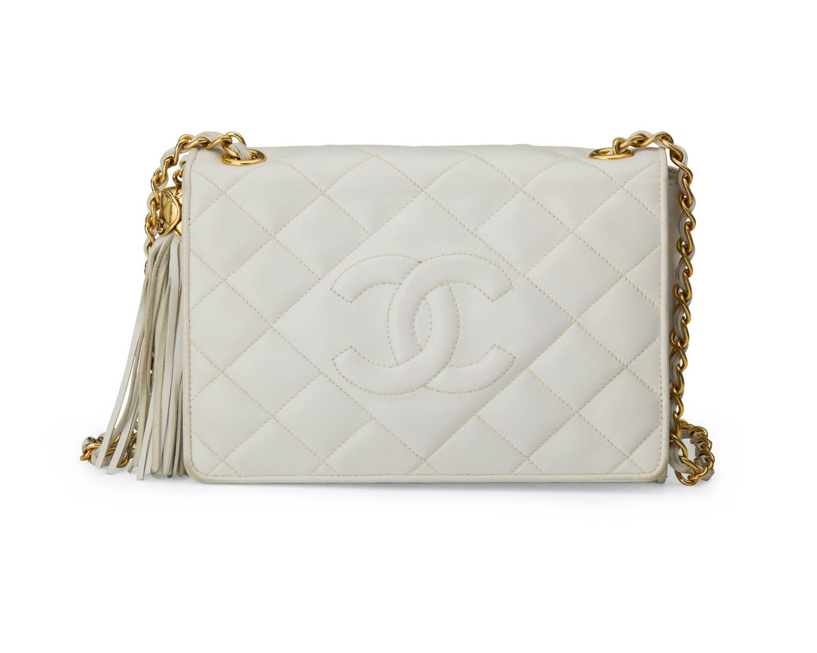 CHANEL: A Vintage CC White Matelasse Leather Front Flap Shoulder Bag (1 of 8)