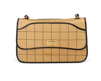 CHANEL: A Two-tone Leather Mademoiselle Chocolate Bar Quilted Flap Bag