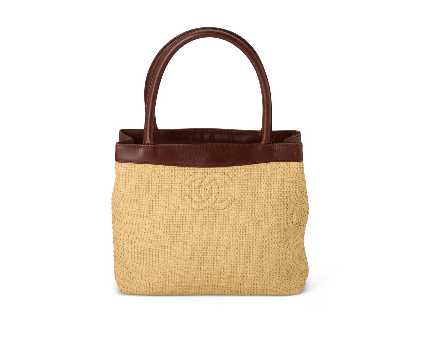 CHANEL: A Brown Leather and Raffia CC Tote Bag (1 of 7)