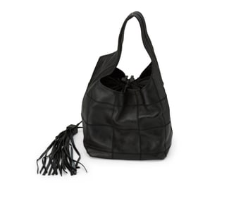 CHANEL: A Small Black Quilted Leather Square Hobo Bag