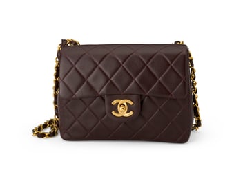 CHANEL: A Puce Brown Smooth Leather Quilted Classic Mini Single Flap Bag