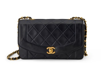 CHANEL: A Vintage Dark Navy CC Diana Quilted Lambskin Small Shoulder Bag