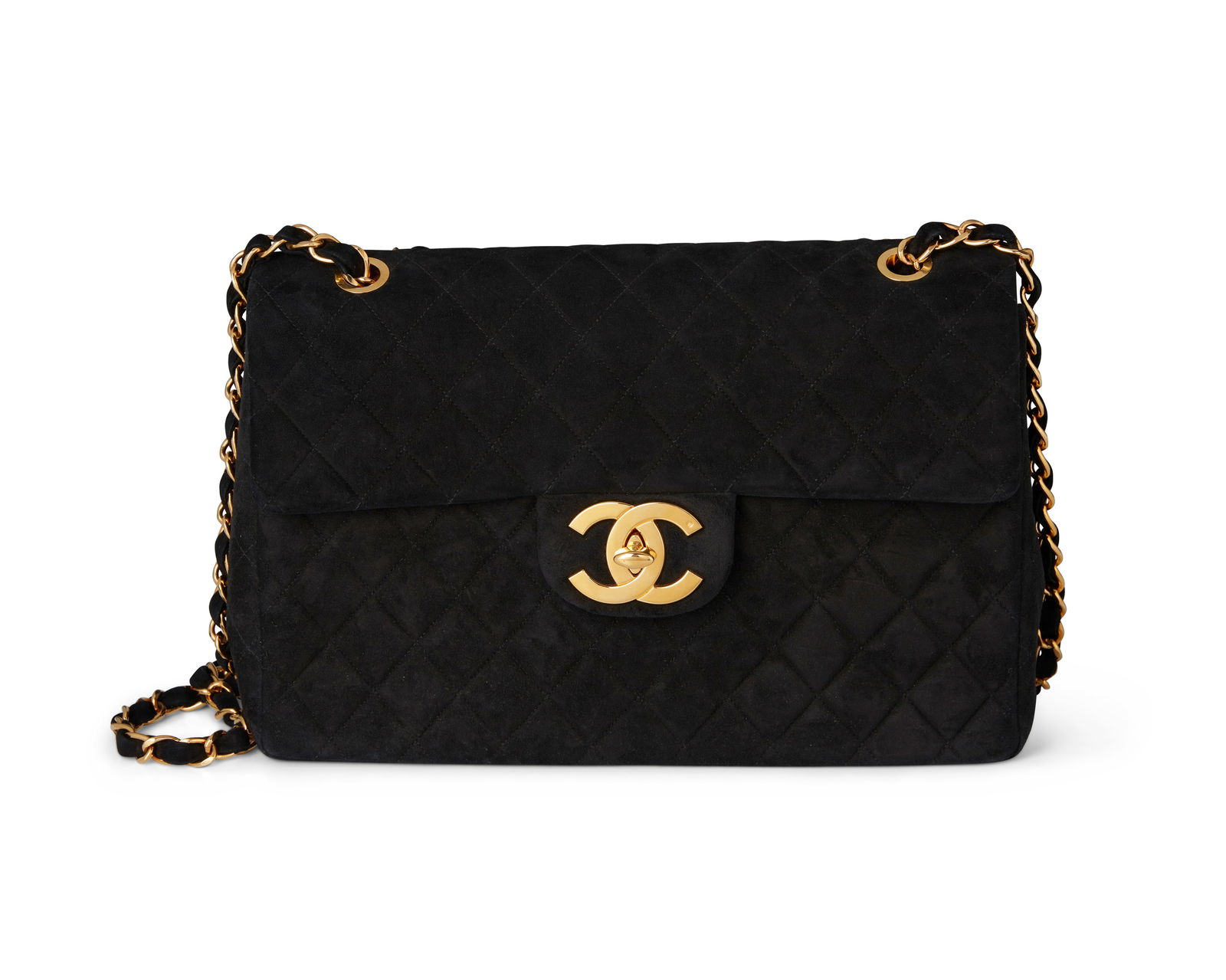 CHANEL: A Large Black Quilted Suede Classic Maxi Single Flap Bag (1 of 9)