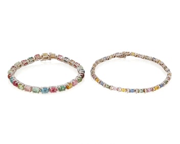 Two 14K White Gold and Gem-Set Bracelets