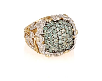 A `14K White Gold, Colored Stone and Diamond Ring