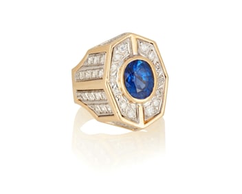 A 14K Gold, Sapphire and Diamond Ring