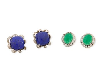 Two Pairs of Gem-Set and Diamond Earrings