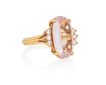 An 18K Gold, Kunzite and Diamond Ring