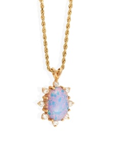 A 14K Gold, Glass and Diamond Necklace