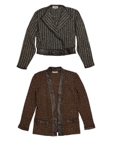 Marie Grey for St John: Two Vintage Wool Knit and Leather Jackets